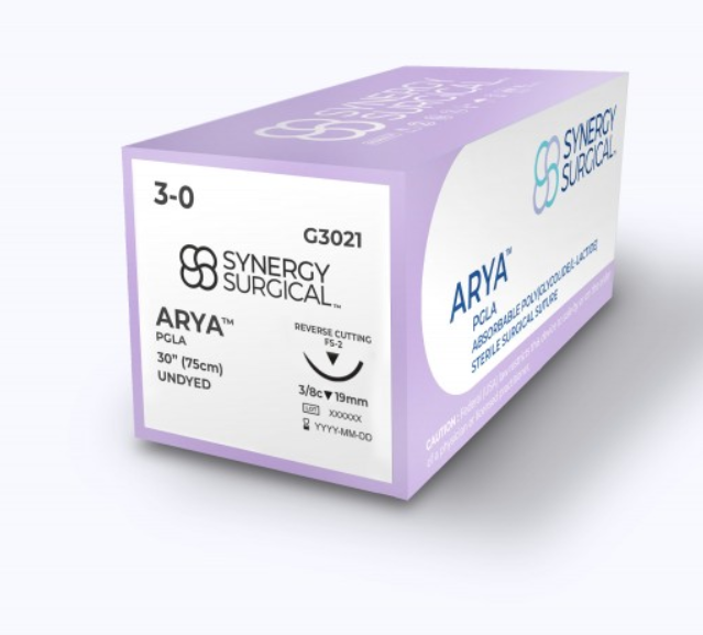 (Box) Synergy Surgical ARYA PGLA Suture, Undyed, 30 inch, FS-2 Reverse Cutting, 12 per Box