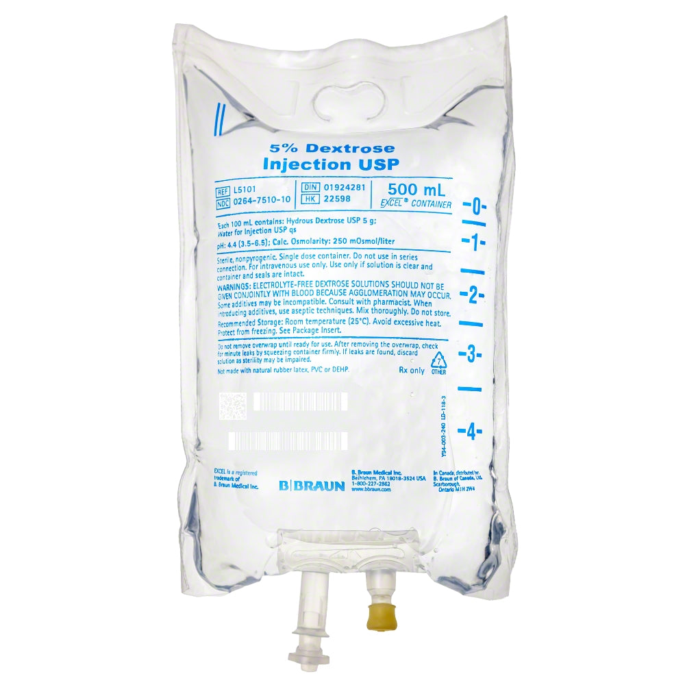 (Bag) B. Braun IV 5% Dextrose Injection USP, 500 mL, 24/Case
