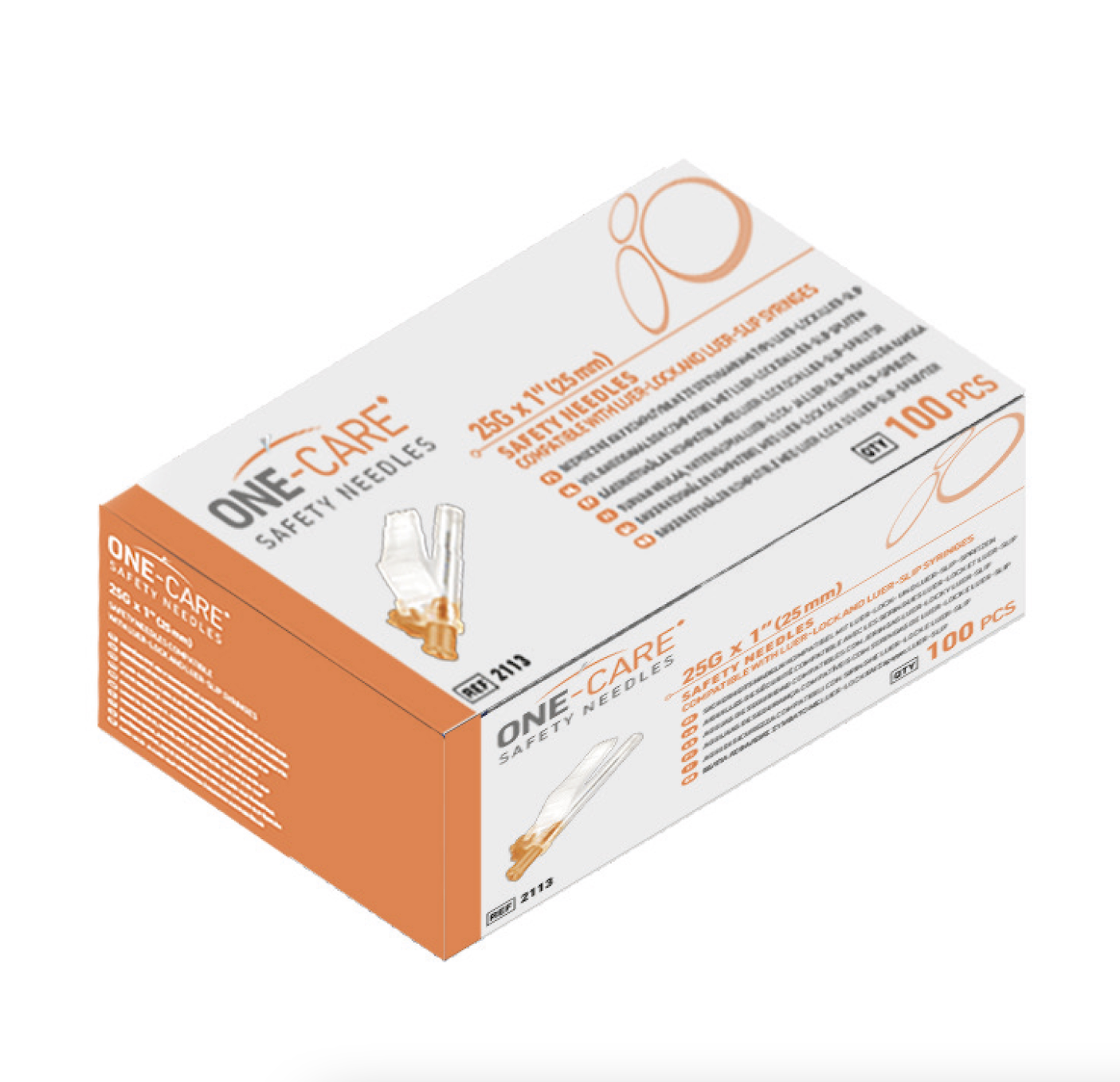 (Box) ONE-CARE Safety Needles (25mm), 100/bx, 20bx/cs