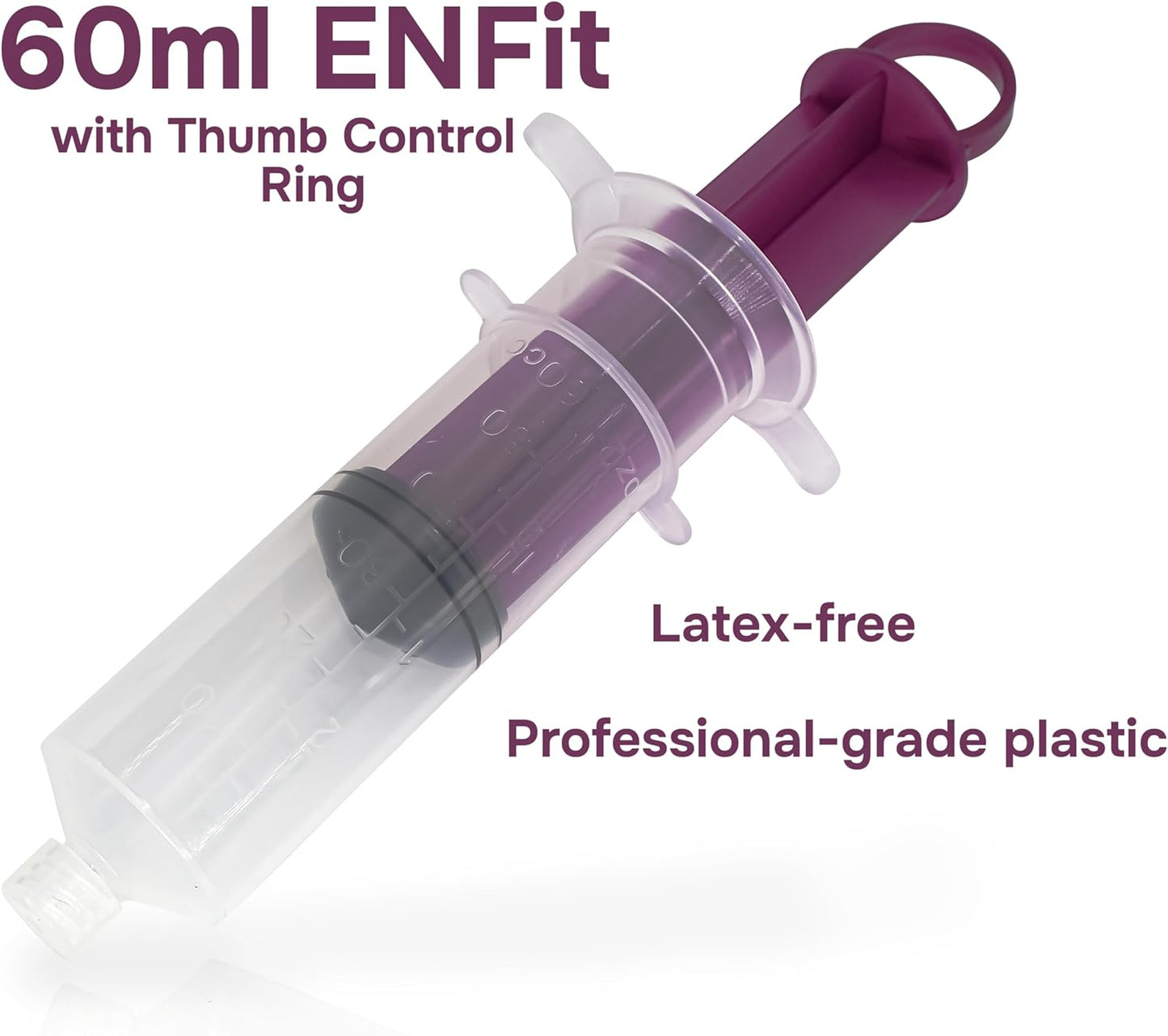 (Case) ONE-CARE Flat Top Piston Syringes 60 mL, with cap and tip adapter, Non-Sterile, Resealable Pole Bag, 30/cs