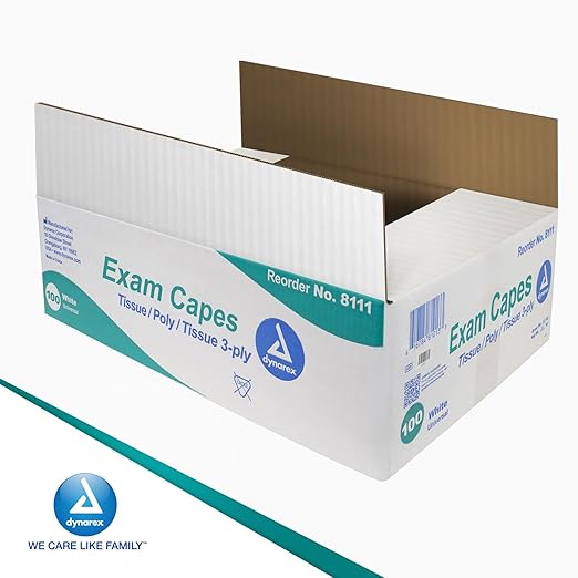 (Case) Dynarex Exam Cape gown T/P/T Universal (White), 100/Ca