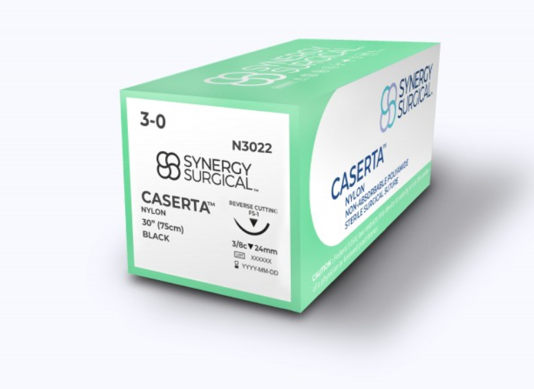 (Box) 3-0 Synergy Surgical Caserta Nylon Black 30" FS-1 Reverse Cutting, 12/Bx