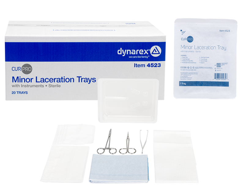 (Case) Dynarex Minor Laceration Tray w/ Instruments, 20/Cs