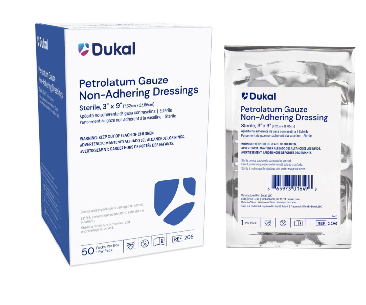 (Each) Dukal Sterile Petrolatum Gauze Non-Adhering Dressing, 3" x 9"