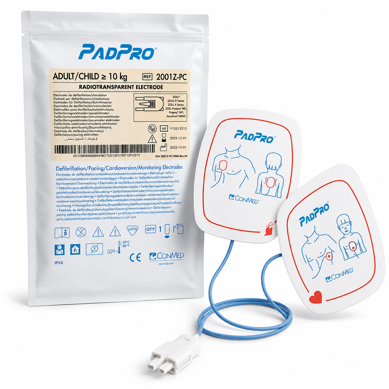 (Case) CONMED PadPro Adult Radiotransparent Defib Electrode with ZOLL Connector, 2001Z, 10/Case