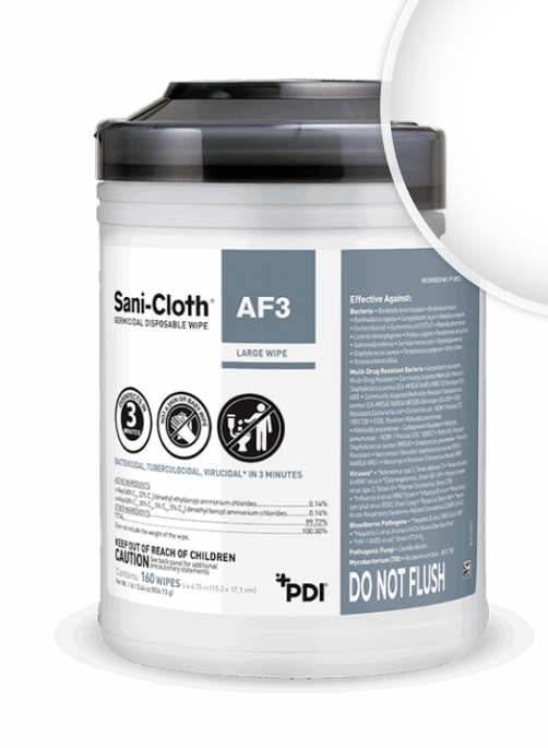 (Case) PDI Sani-Cloth AF3 Germicidal Disposable Wipes, Large Canister, 6" x 6.75", 160/PK, 12 PK/CA
