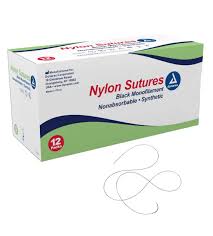 (Box) Dynarex Nylon Sutures-Non Absorbable Synthetic Black, L-18", 12/Bx