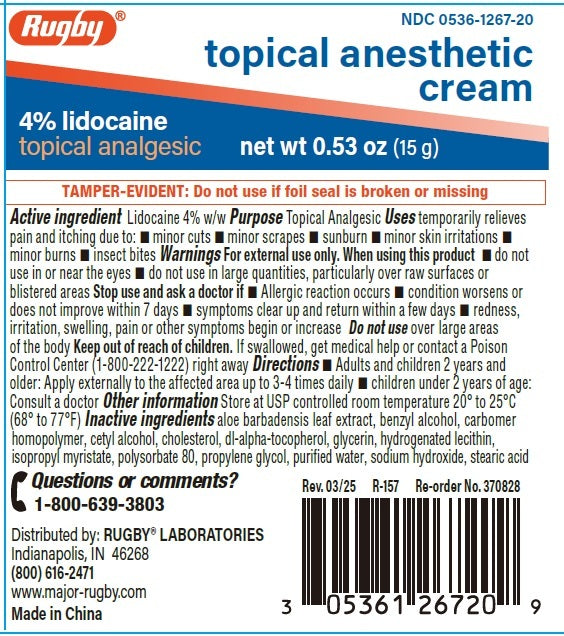 (Tube) RUGBY LIDOCAINE- lidocaine cream, 4%, 30 gm/ Tube