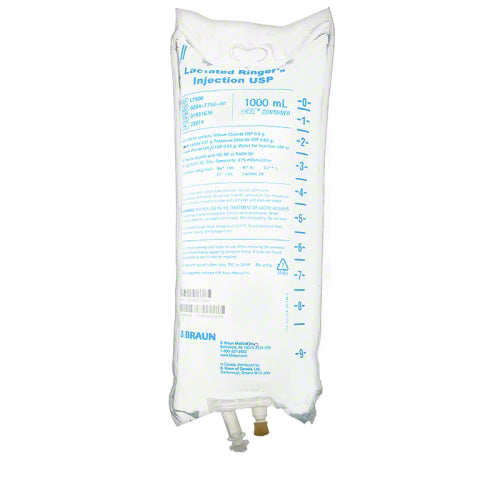 (Bag) B. Braun IV Injection Solution Lactated Ringers 1000mL Plastic Injection Container, 12 EA/CA