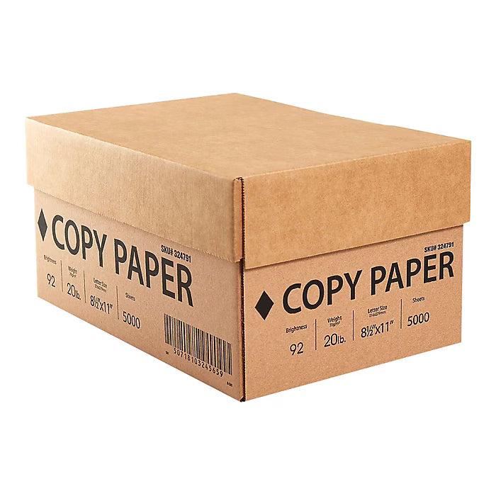 (Carton) 8.5" x 11" Copy Paper, 20 lbs., 92 Brightness, White, 5000 Sheets/Carton