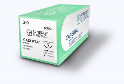 (Box) Synergy Surgical Caserta Nylon Suture, 3-0, Black, Reverse Cutting, 12 per Box
