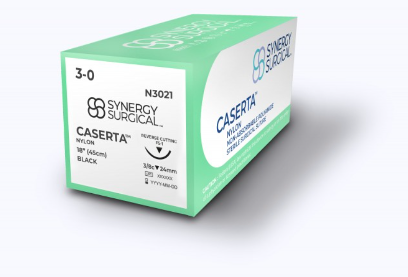(Box) Synergy Surgical Caserta Nylon Suture, 3-0, Black, Reverse Cutting, 12 per Box