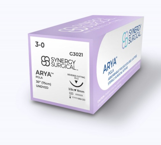 (Box) Synergy Surgical ARYA PGLA Suture, Undyed, 30 inch, FS-2 Reverse Cutting, 12 per Box