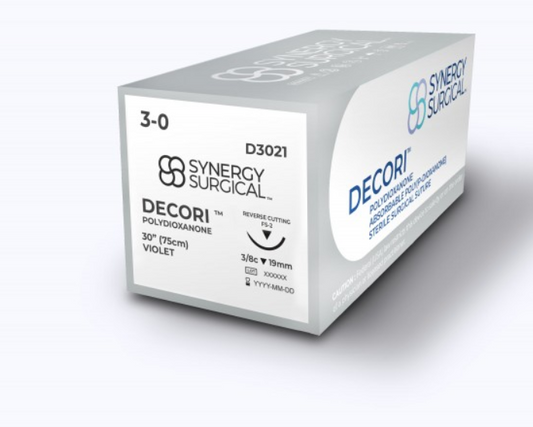 (Box) Synergy Surgical Decori PDO Suture, Violet, Reverse Cutting, 12 per Box