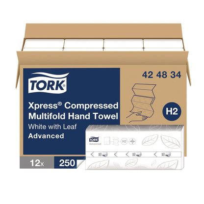 (Case) Tork® Xpress Compressed Multifold Hand Towels, 1-Ply, 8.3 x 9.25, White, 250/Pack, 12 Packs/Case