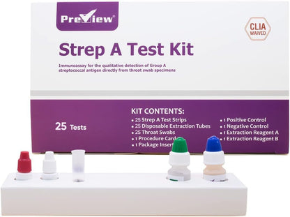 (Box) Preview CLIA Waived Rapid Strep A Antigen  Test, 25Test/Kit