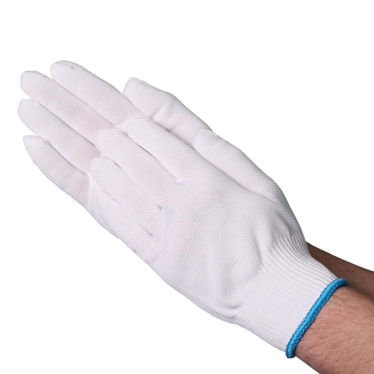 VGuard SKVG701LG25 white polyester glove liners, Large, with blue cuff edge