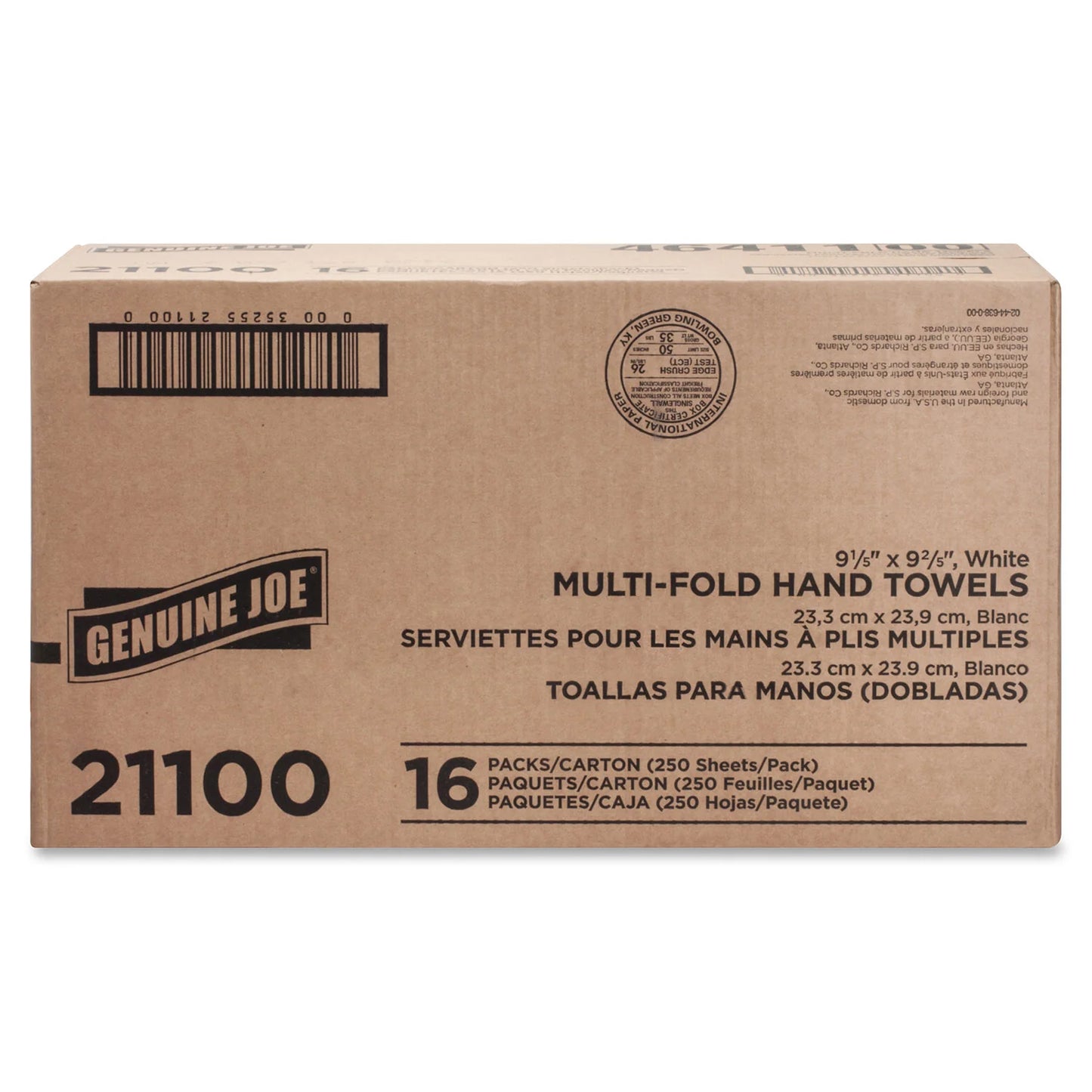 (Case) Genuine Joe 21100 White Multifold Paper Towels, 9 4/10" x 9 1/4", White, 4000/Ca