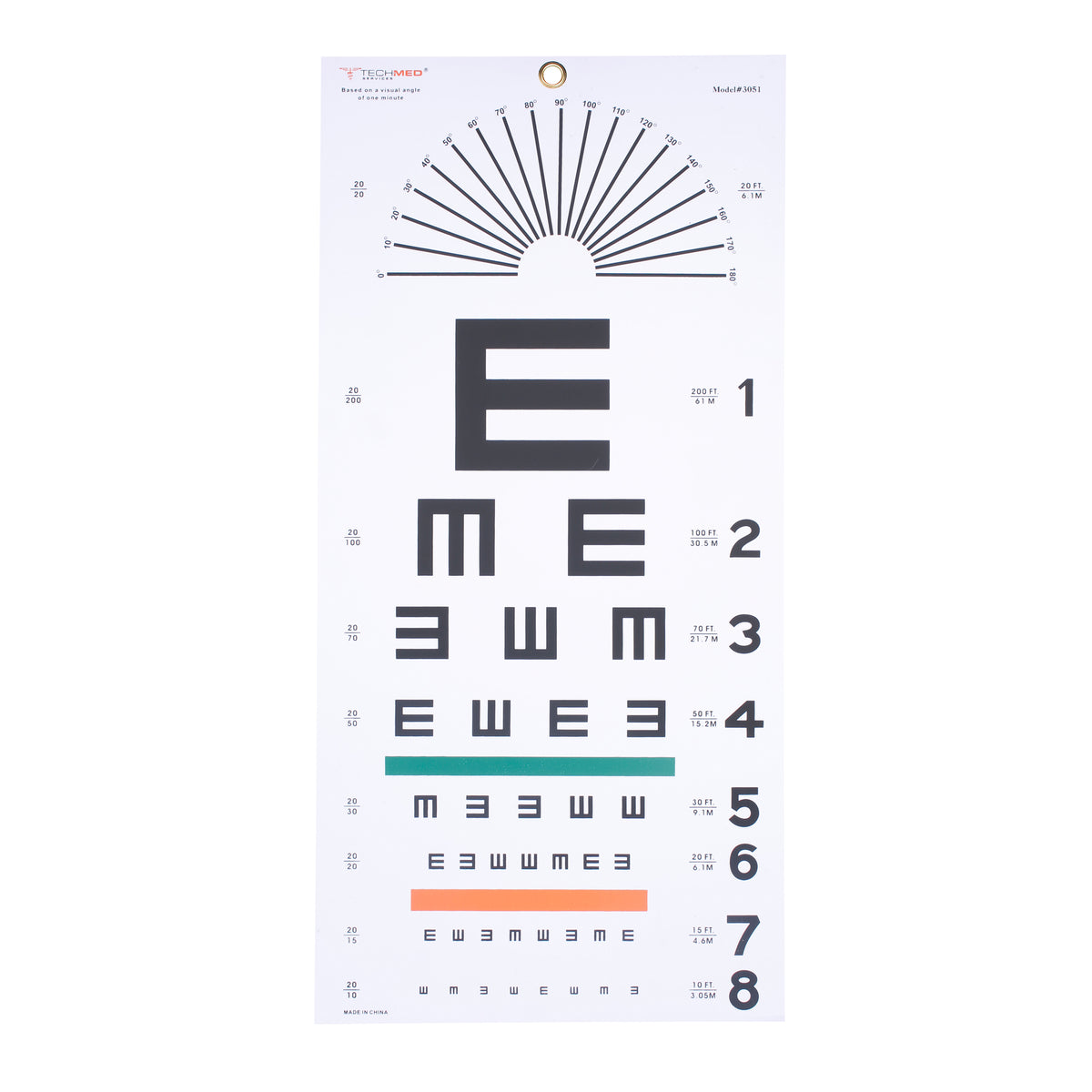 (Each) Tech-Med Eye Chart Kindergarten Test 20' Testing Distance Each