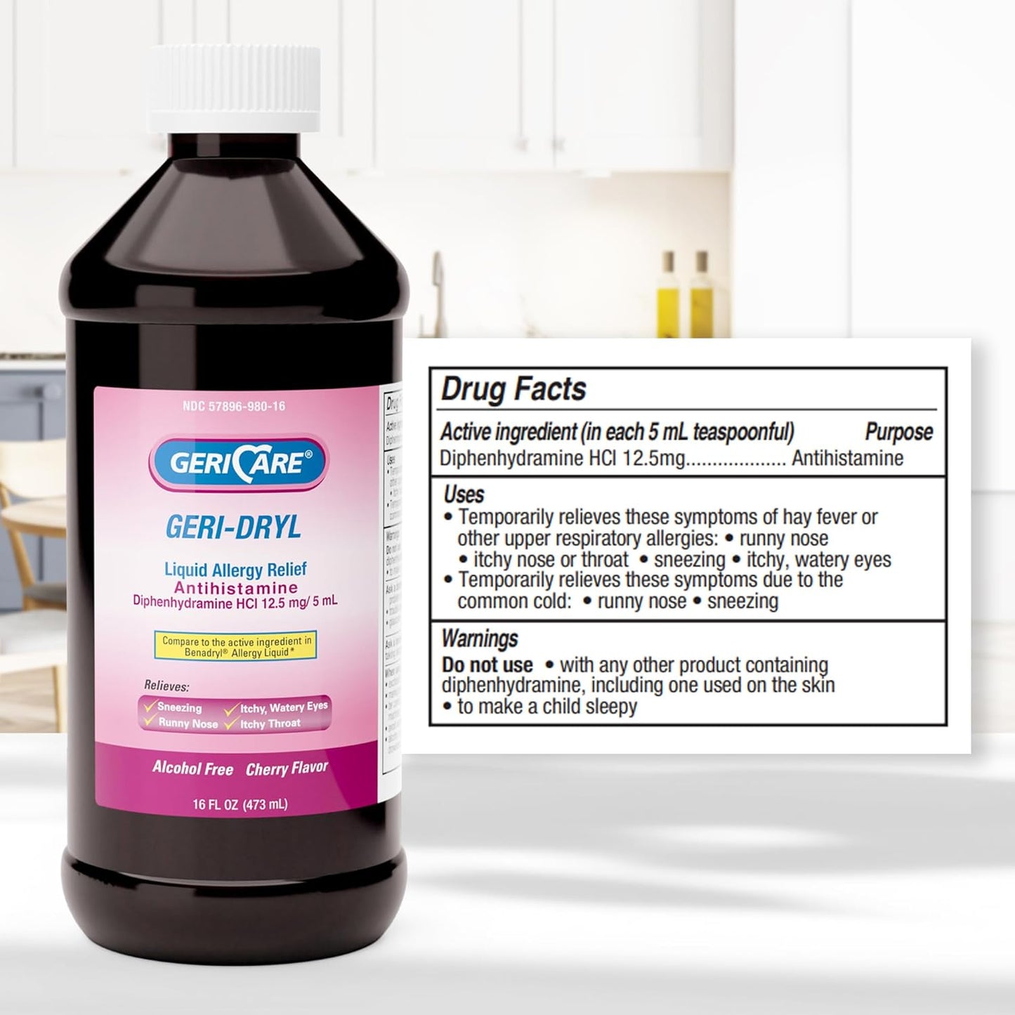 (Each) Diphenhydramine HCl Liquid Oral Bottle 12.5mg Cherry 16oz/Bottle