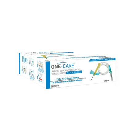 (Box) ONE-CARE GLIDE & LOCK Safety Blood Collection Wing Sets , Luer Adapter, 12' Tube, 50/bx, 20bx/cs
