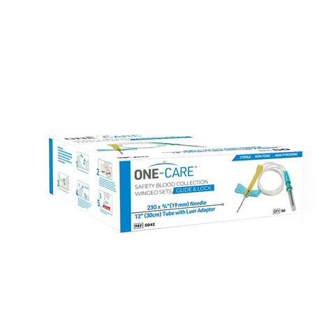 (Box) ONE-CARE GLIDE & LOCK Safety Blood Collection Wing Sets , Luer Adapter, 12' Tube, 50/bx, 20bx/cs