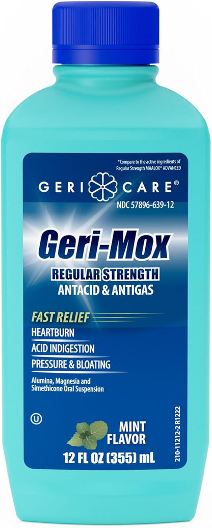 GeriCare Geri-MOX Regular Strength Antacid & Antigas, Liquid Mint Flavor, 12 Fl Oz