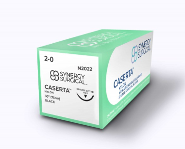 (Box) 2-0 Synergy Surgical Caserta Nylon Black 30" FSLX Reverse Cutting, 12/Bx