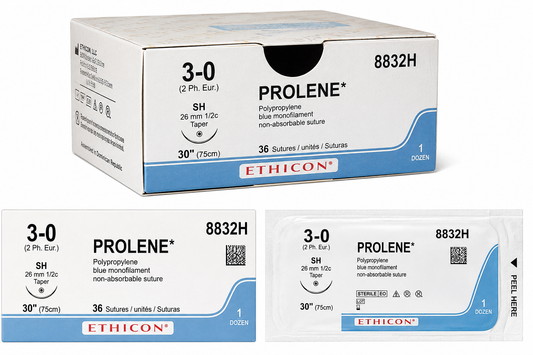 (Box) PROLENE Blue Monofilament Suture 3-0, 30", SH, 36/Bx