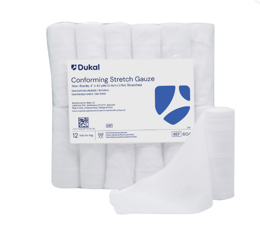 (Bag) Dukal Conforming Stretch Gauze 4" x 4.1 yds, Non-Sterile, 12/BG