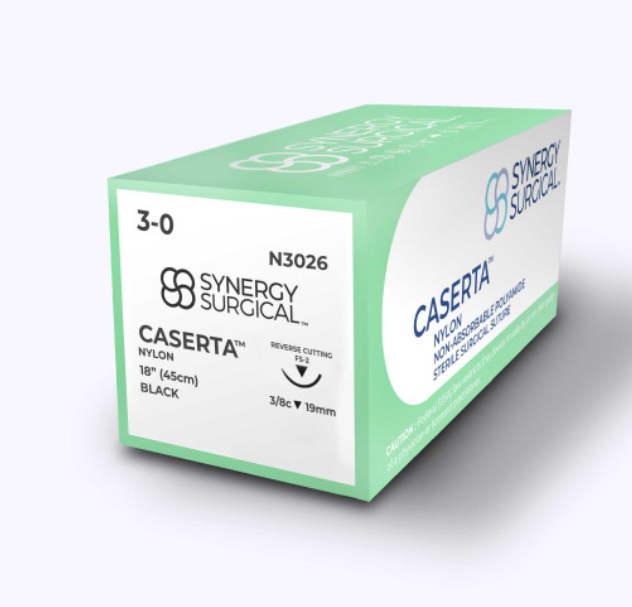 (Box) 3-0 Synergy Surgical Caserta Nylon Black 18" FS-2 Reverse Cutting, 12/Bx