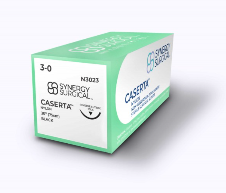 (Box) 3-0 Synergy Surgical Caserta Nylon Black 30" FSLX Reverse Cutting, 12/Bx