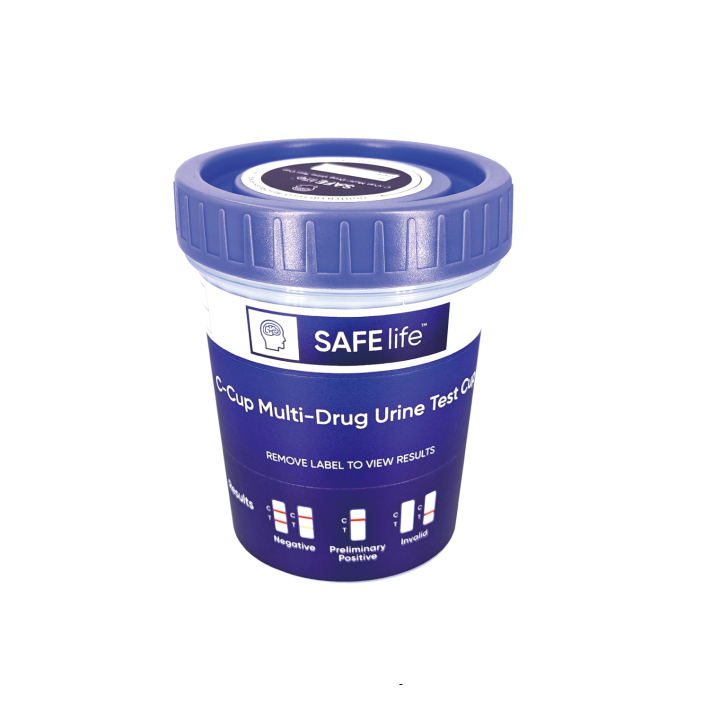 SAFElife compact urine drug test cup; representative format image