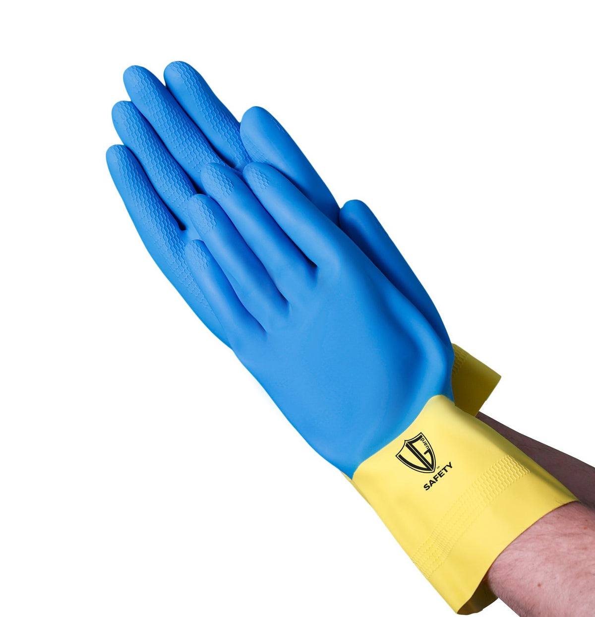 VGuard C37B6 blue/yellow neoprene-coated latex flock-lined chemical-resistant gloves