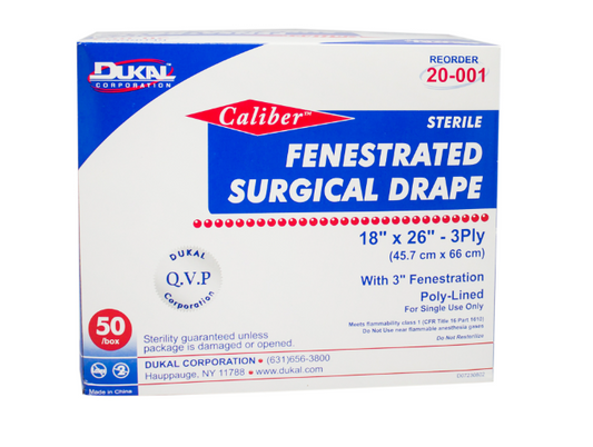 (Each) Dukal Premium Care Sterile Fenestrated Surgical Drape, 3-Ply, 18" x 26"