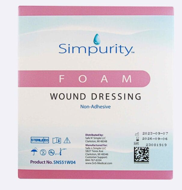 (Each) Simpurity Foam Wound Dressing by Safe N Simple, 4" x 4", Sterile