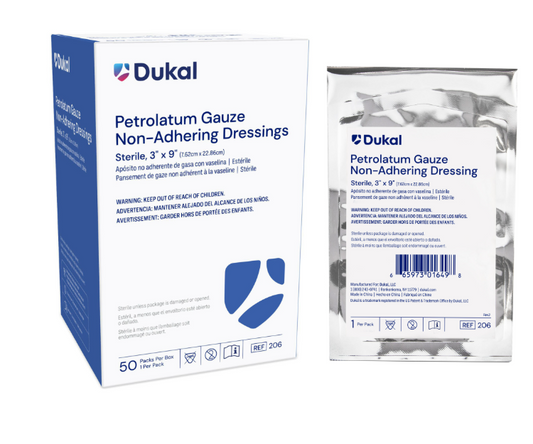 (Each) Dukal Sterile Petrolatum Gauze Non-Adhering Dressing, 3" x 9"