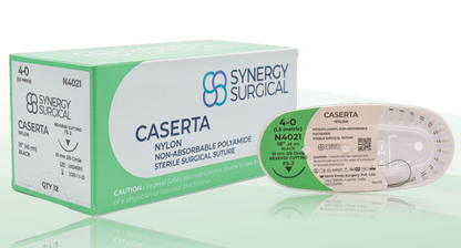 (Box) Suture - Nylon, Monofilament 4-0 Synergy Surgical Caserta Nylon Suture black 12/bx