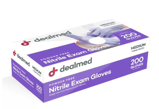 (Case) Dealmed Powder-Free Nitrile Exam Gloves, Medium, Blue, 200/Bx, 10 Bx/Cs