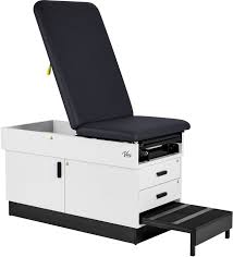 Viva Comfort Slim Line Cabinet Exam Table with Adjustable Back, Step Stool & Stirrups (Black)