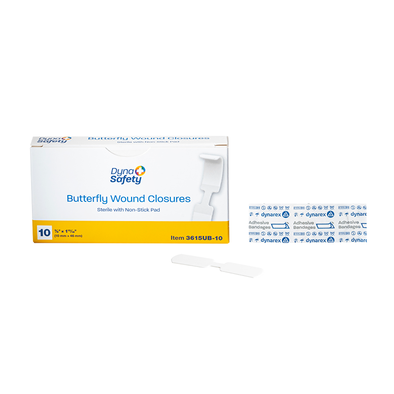 (Case) Sterile Butterfly Wound Closures – Multiple Sizes & Case Packs – Dynarex SKU 3615UB-10