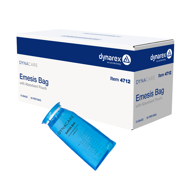 Dynarex 4712 blue emesis bag with absorbent pouch, 500 per case