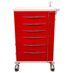 Axia AMC60R 6-Drawer Emergency Crash Cart with IV Pole, O2 Holder, CPR Board and Accessory Package