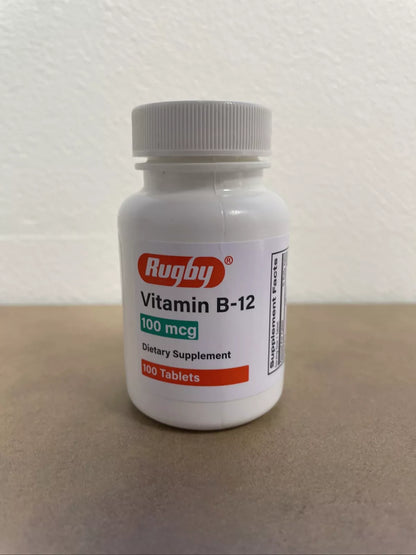 (Bottle) Rugby Vitamin B-12 100 MCG Tablet Nervous System Health 100 Count