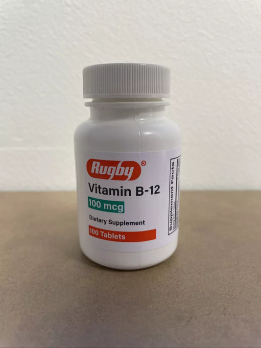 (Bottle) Rugby Vitamin B-12 100 MCG Tablet Nervous System Health 100 Count