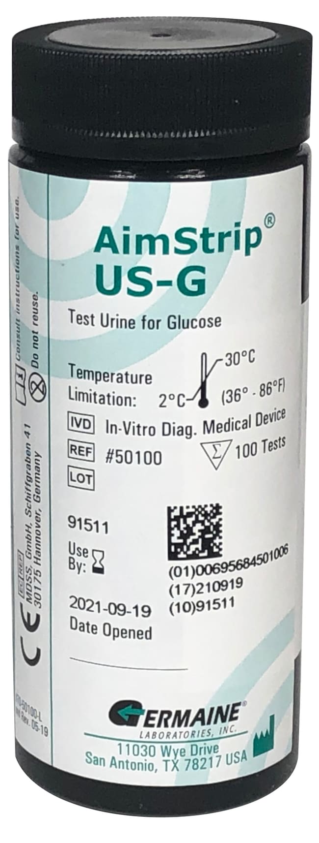 AimStrip urine reagent strips, 100 strips per bottle