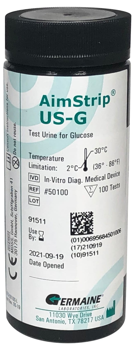 AimStrip urine reagent strips, 100 strips per bottle
